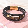 Braided Microfiber Leather Cord & Natural Tiger Eye Multi-strand Bracelets BJEW-C153-01H-2