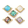 Brass Pave Synthetic Opal Rhombus Connector Charms KK-A239-07G-1