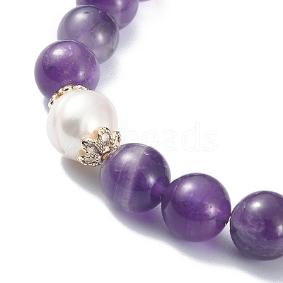 Natural Mixed Gemstone & Pearl Beaded Stretch Bracelet for Women BJEW-JB09384-1
