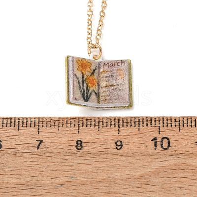 Brass Enamel Book Pendant Necklaces for Women KK-CBAF5B9-01G-03-1