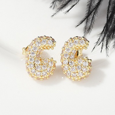 Brass Micro Pave Cubic Zirconia Stud Earrings EJEW-Z091-04G-C-1