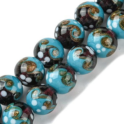 Handmade Gold Sand Lampwork Beads Strands LAMP-A003-03F-1