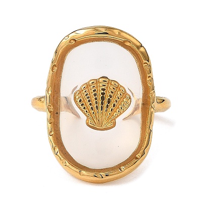 Oval with Shell Shape Resin Finger Rings STAS-Z101-07G-02-1