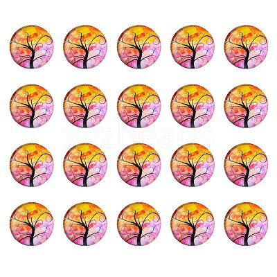 Half Round/Dome Tree Pattern Glass Flatback Cabochons for DIY Projects GGLA-YW0001-14C-1
