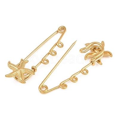 Starfish 304 Stainless Steel Safety Pins Brooch Findings SA-CBA098D-16H-G03-1
