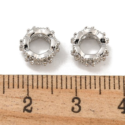 Brass Micro Pave Clear Cubic Zirconia European Beads KK-U030-24P-1