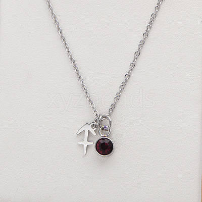 304 Stainless Steel Coffee Rhinestone Birth Stone Constellation Pendant Necklaces FS-WG76580-14-1