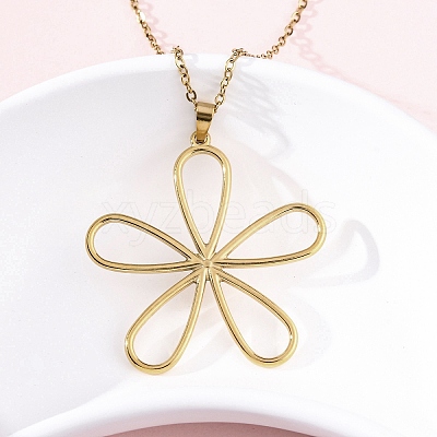 Hollow Flower 304 Stainless Steel Pendant Necklaces NJEW-M096-25G-1