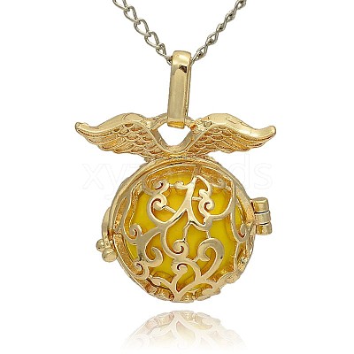 Golden Tone Brass Hollow Round Cage Pendants KK-J230-07G-1