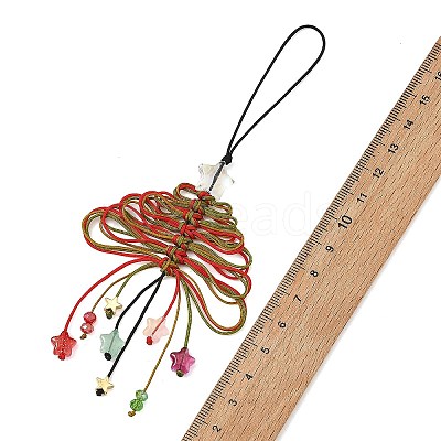 Glass & Braided Nylon Pendant Decoration HJEW-TA00490-1