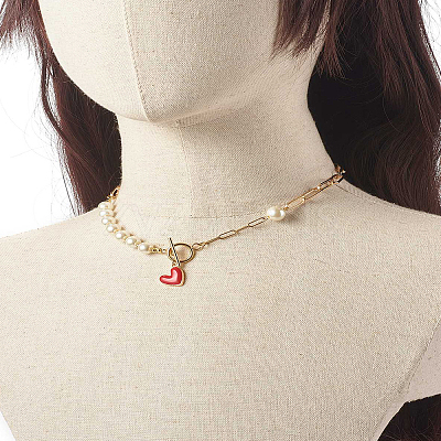Glass Pearl Beaded Necklaces X1-NJEW-TA00004-1