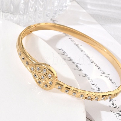 304 Stainless Steel Crystal Rhinestone Hinged Cuff Bangles SA-CBAB92B-20G-1