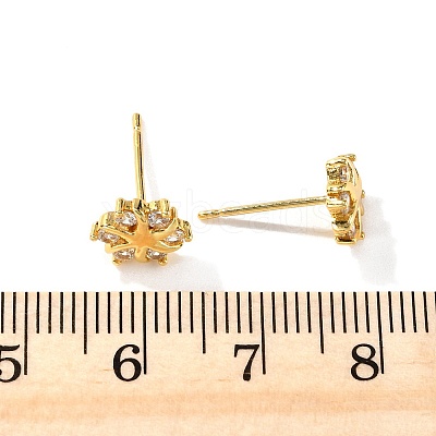Flower Brass Micro Pave Clear Cubic Zirconin Stud Earrings EJEW-D318-10G-1
