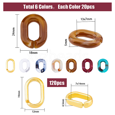 120Pcs 6 Colors Two Tone Acrylic Linking Rings OACR-FH0001-036-1