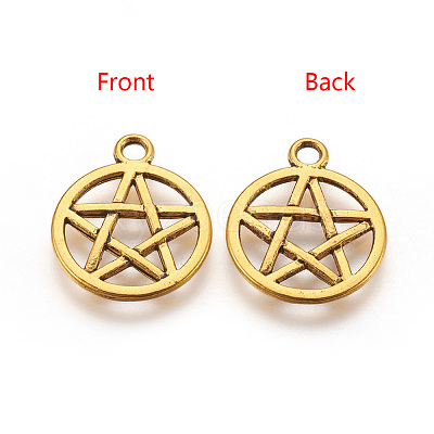 Tibetan Style Alloy Flat Round with Star Charms LS-TIBEP-5248-AG-FF-1