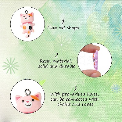 35Pcs 7 Colors Opaque Resin Kitten Pendants RESI-YW0001-73-1