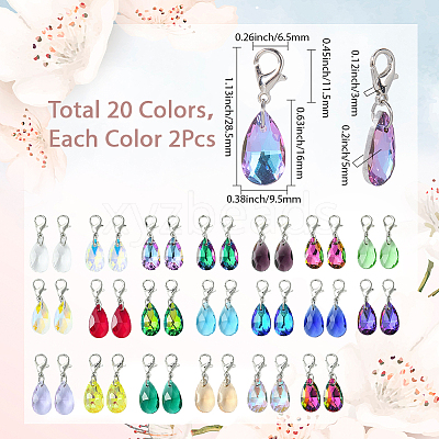 2Sets Glass Teardrop Pendant Decoration HJEW-SC0002-18-1