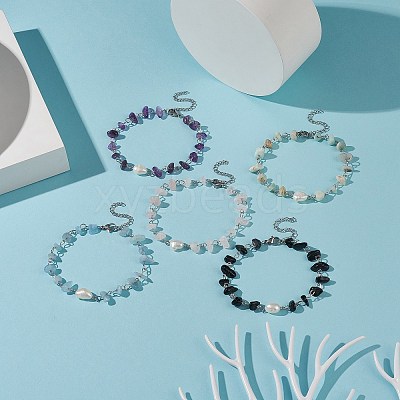 Natural Gemstone Beaded Anklets AJEW-AN00515-1