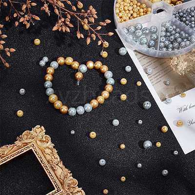 350Pcs 2 Colors Baking Paint Pearlized Glass Pearl Round Bead Strands HY-AR0001-14-1