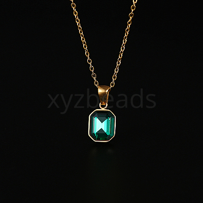Glass Rectangle Pendant Necklace with Golden Stainless Steel Chains ZR6442-1