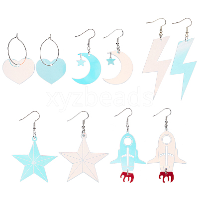 5 Pairs 5 Styles Rainbow Color Acrylic Dangle Earrings with Iron Pins EJEW-AN0003-62-1