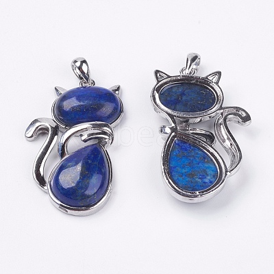 Natural Lapis Lazuli Kitten Pendants X-G-G713-B14-1