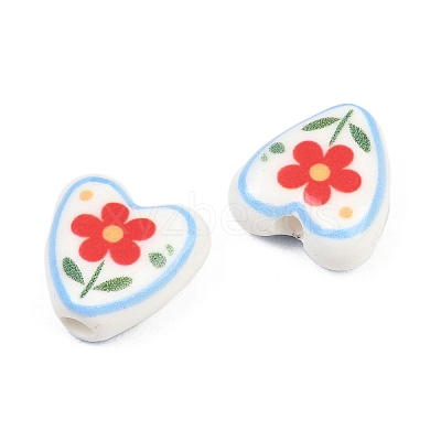 Floral Printed Porcelain Beads PORC-A033-01B-1