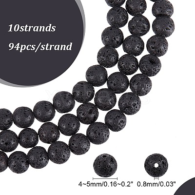 Natural Lava Rock Gemstone Round Bead Strands G-R285-4mm-06-1
