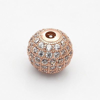 CZ Brass Micro Pave Grade AAA Clear Color Cubic Zirconia Round Beads KK-O065-8mm-05-NR-1