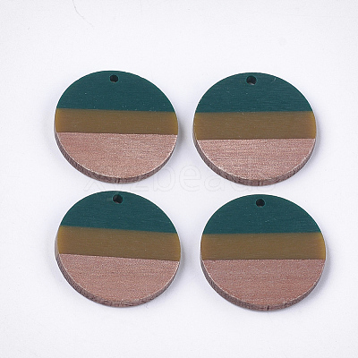 Tri-color Resin & Walnut Wood Pendants RESI-S358-78F-1