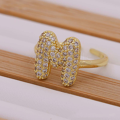 Brass Micro Pave Clear Cubic Zirconia Initial Cuff Rings FS-WGB210B-01-1