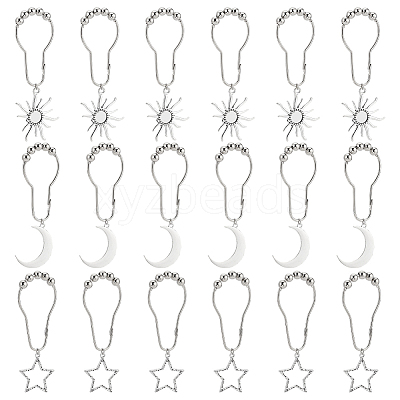 18Pcs 3 Style Universe Theme Iron Shower Curtain Rings for Bathroom HJEW-OC0001-24-1