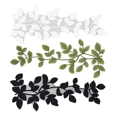 3 Pairs 3 Colors Leaf Polyester Computerized Embroidery Sew on Ornament Accessories DIY-FG0004-38-1