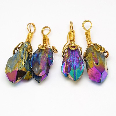 Electroplate Golden Wire Wrapped Gemstone Natural Crystal Pendants G-L133-07E-1