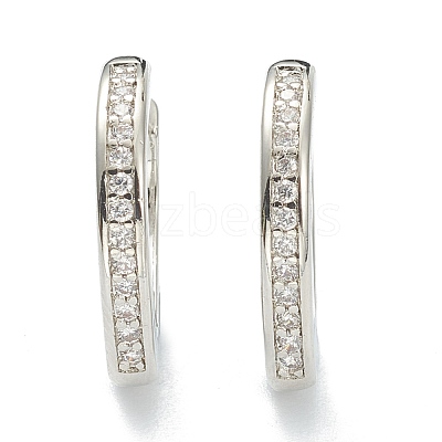 Brass Micro Pave Clear Cubic Zirconia Huggie Hoop Earrings EJEW-A058-26P-1