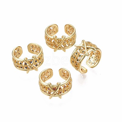 Golden Brass Initial X Cuff Ring RJEW-S045-128-NF-1