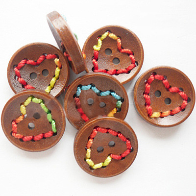 Round Painted 2-Hole Buttons with Colorful Thread LS-NNA0Z33-1