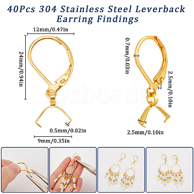 40Pcs 304 Stainless Steel Leverback Earring Findings STAS-SC0009-31G-1