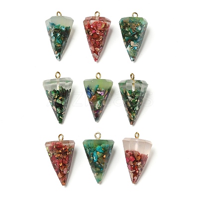 Transparent Resin Natural Imperial Jasper Chips Pendants G-E185-06G-1