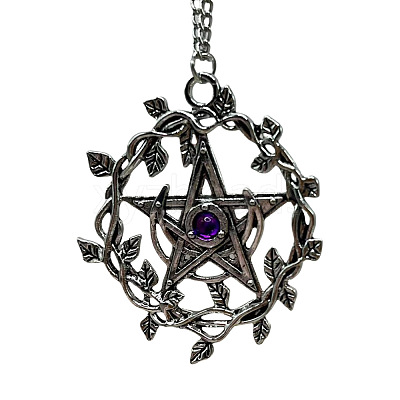 Alloy & Purple Resin Wicca Pentacle Pendant Necklaces for Women FS-WGD761A-01-1