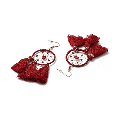 Tassels Woven Net Dangle Earrings with Resin Beaded EJEW-E267-04RC-1
