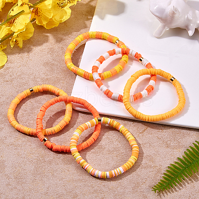 Handmade Polymer Clay Heishi Beads Stretch Bracelets Sets BJEW-JB05902-01-1