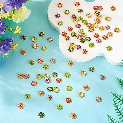 200Pcs 5 Colors Alloy Enamel Bead Caps FIND-TA0008-37-1