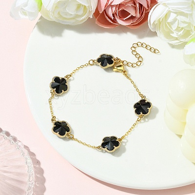 2Pcs 2 Colors Glass Flower Link Bracelets BJEW-JB10586-1