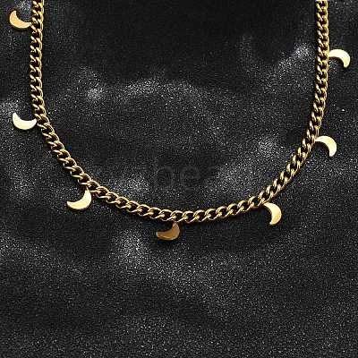 304 Stainless Steel Twisted Chain Necklaces with Moon Charm Tassel NJEW-R023-08G-1