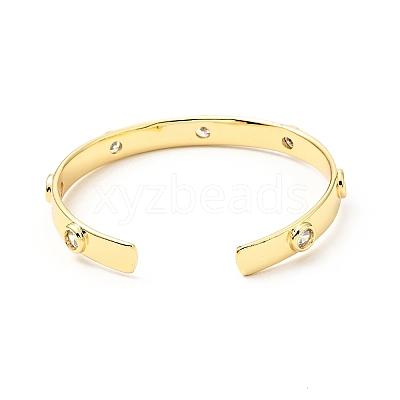 Clear Cubic Zirconia Flat Round Open Cuff Bangle BJEW-J165-07G-1