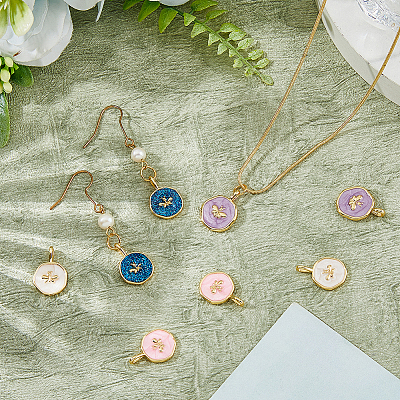 8Pcs 4 Colors Brass Enamel Pendants KK-HS0015-81-1