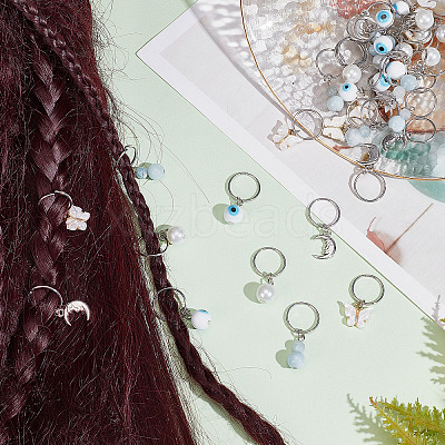 40Pcs Alloy & Lampwork & Natural Aquamarine Dreadlocks Beads PALLOY-PH01625-1