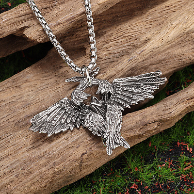 Vintage Alloy Wing Pendant Necklaces for Unisex WG46438-01-1