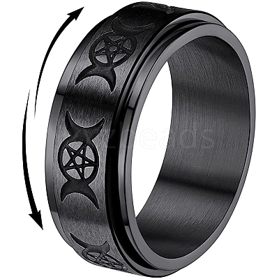 Triple Moon Goddess Stainless Steel Rotating Finger Ring PW-WG65299-10-1